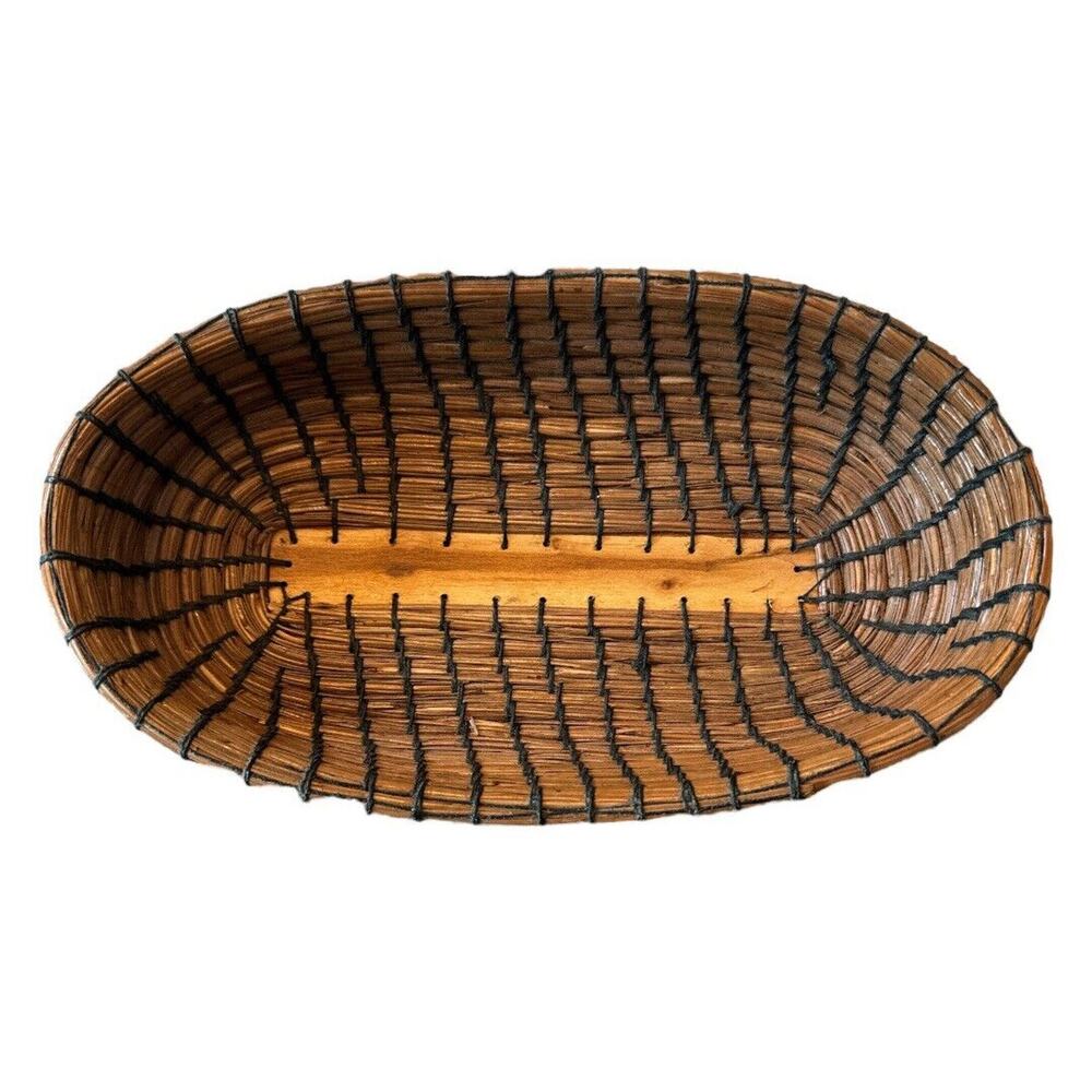 Hand Made And Sewn Pine Needle Basket 9”x5”x2”
